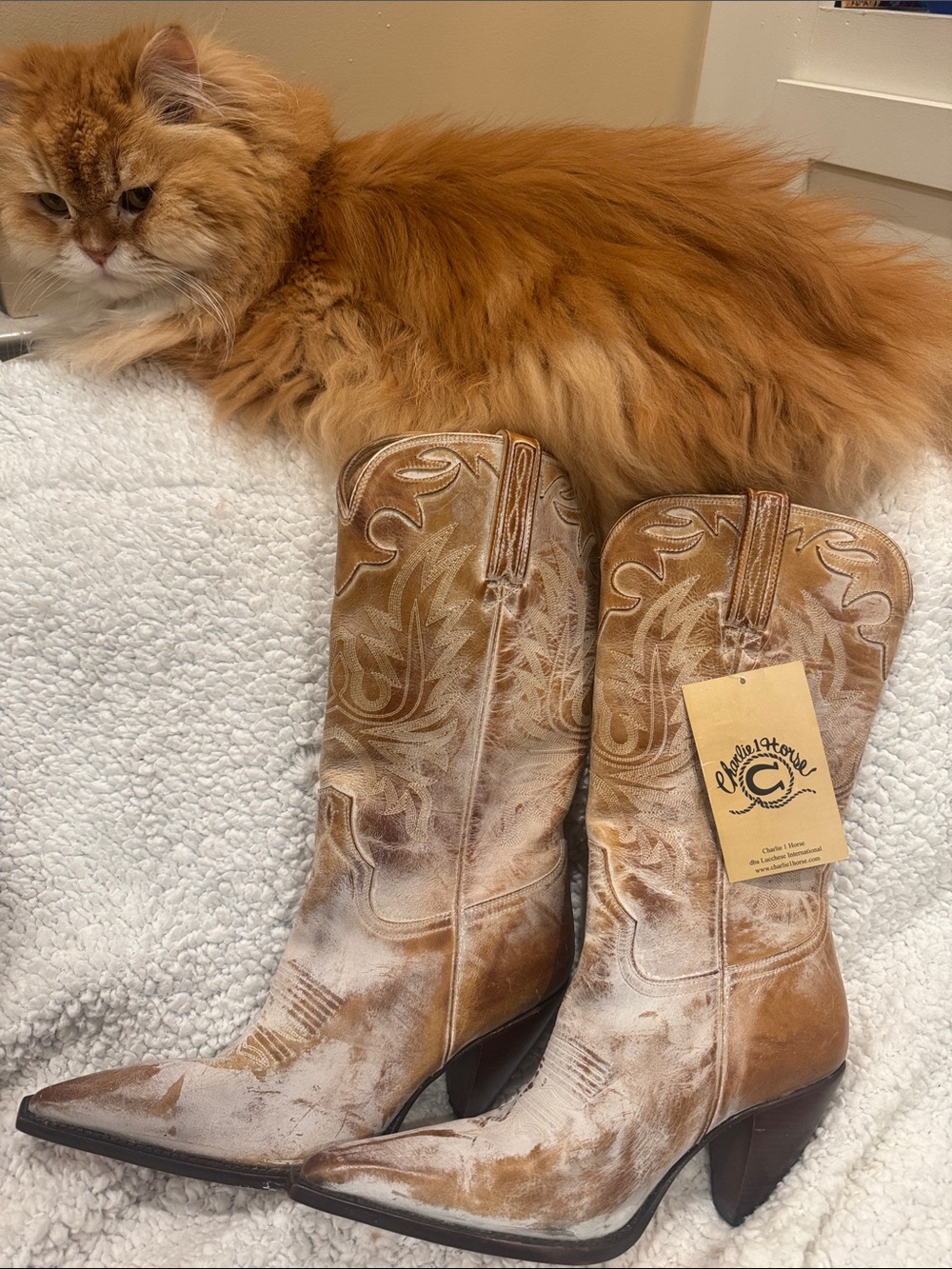 Classic Western Cowboy Boots in Distressed Brown - Unbranded